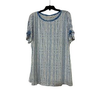 Susan Graver Blue and White Printed Short Sleeve Tunic